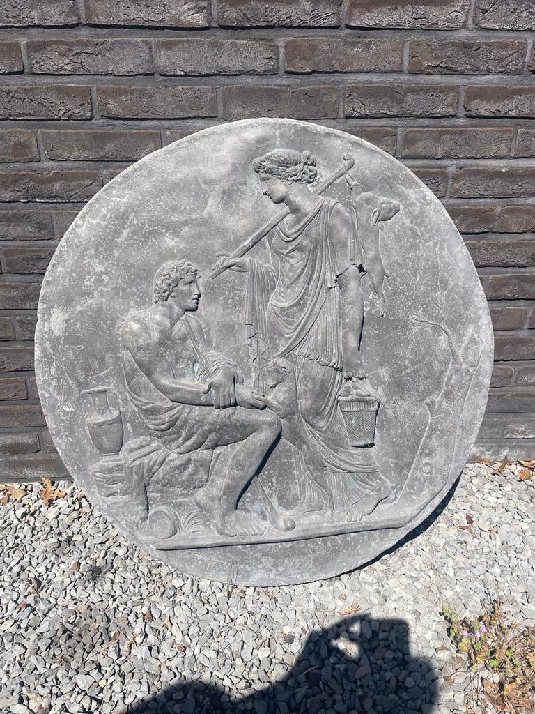 Groot neoklassiek Bas-reliëf Rondel - Berdoulat Griffin, Antiek en Kunst, Ophalen, Gips, 50 - 100 cm, Handgemaakt