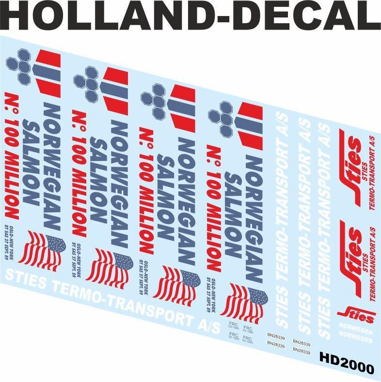 Waterslide decals Sties Norwegian Salmon (Volvo) 1/50, Ophalen of Verzenden, Nieuw, Bus of Vrachtwagen, Overige merken