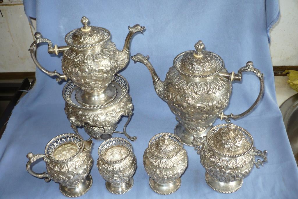 Puntgaaf  7 delig Hollands zilveren koffie en theeservies, Antiek en Kunst, Ophalen of Verzenden, Zilver