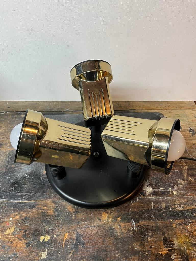 Vintage Fase 3-spots plafondlamp uit de late jaren ’70, Ophalen of Verzenden, Gebruikt, Metaal, Vintage space age fase