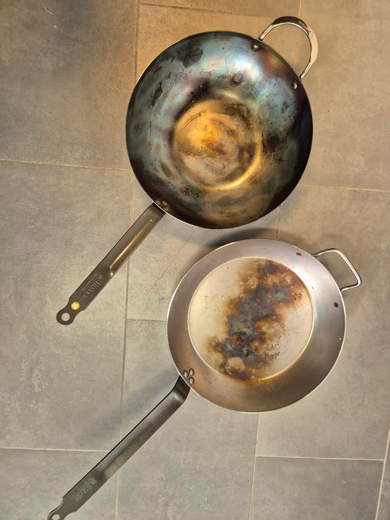 3 de Buyer stalen pannen, Huis en Inrichting, Ophalen, Rvs, Koekenpan of Braadpan