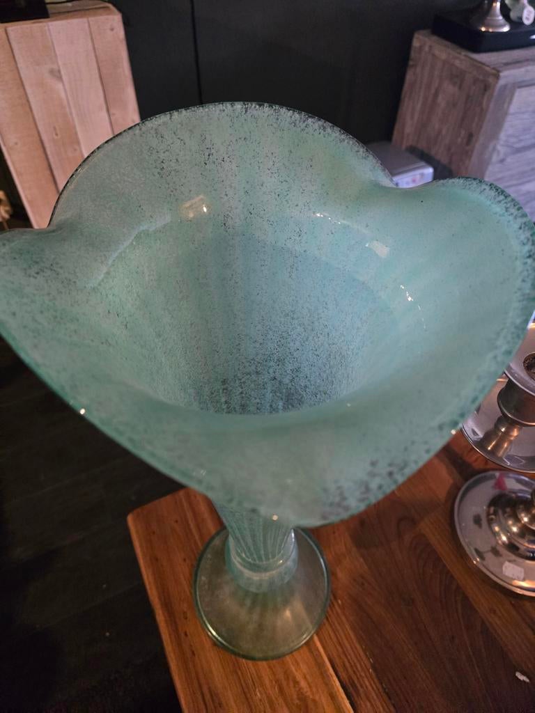 Grote Murano vaas - 55cm hoog - Groen glas, Antiek en Kunst, Ophalen of Verzenden