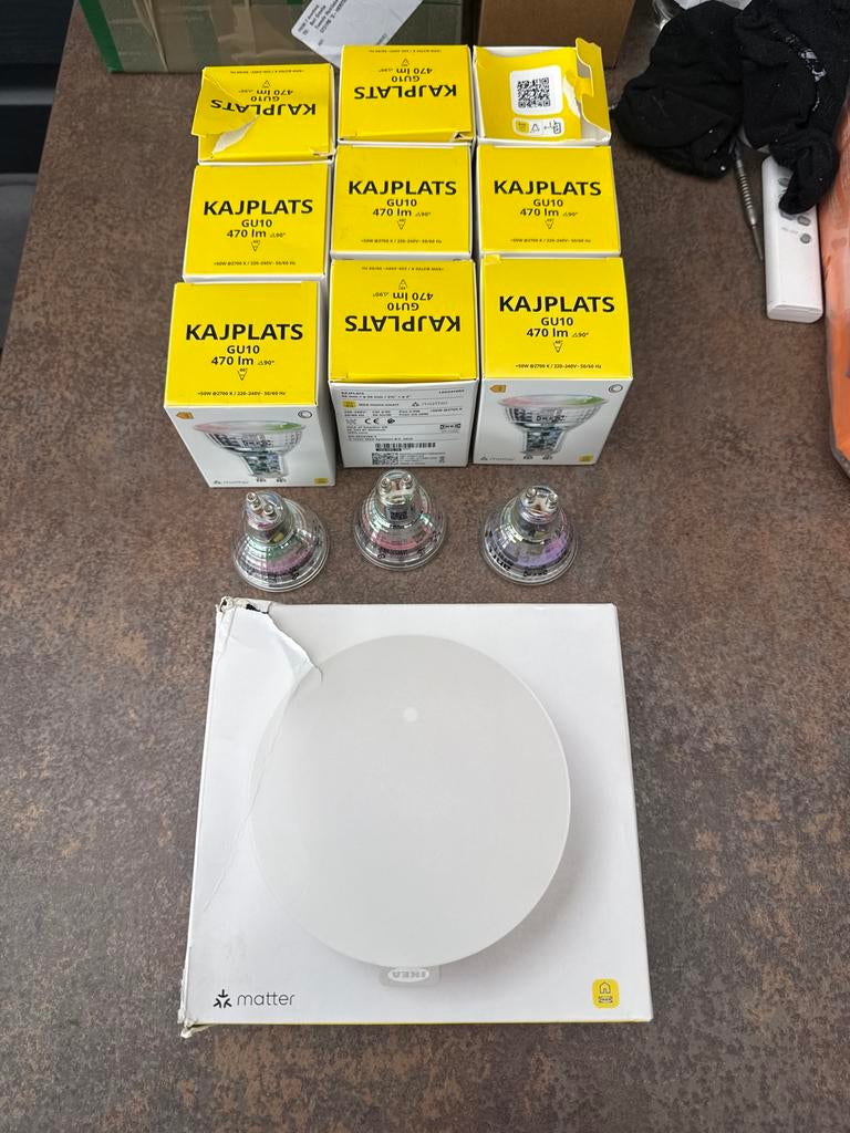 IKEA KAJPLATS GU10 LED lampen en IKEA TRÅDFRI afstandsbedien, Ophalen, Gebruikt