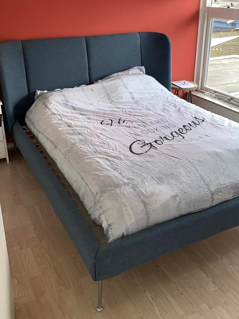 Tufjord 160x200 inc. lattenbodem, Ophalen, Blauw, Tweepersoons, Zo goed als nieuw