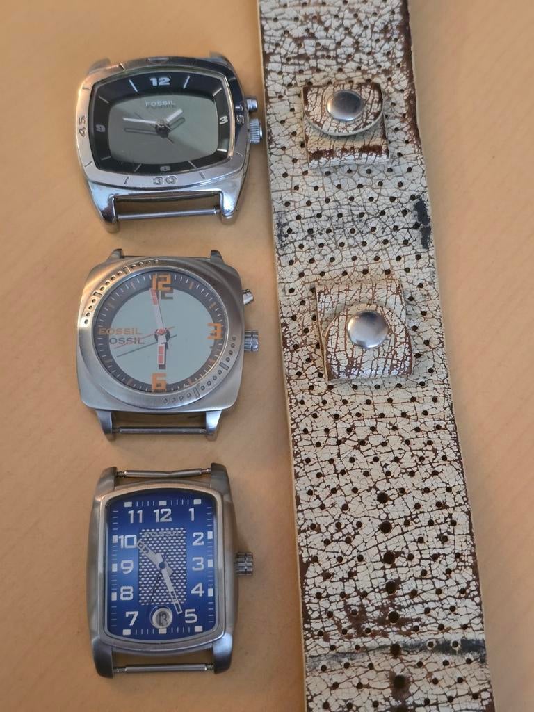 3 Fossil horloges met bandje - batterijen leeg, Ophalen of Verzenden