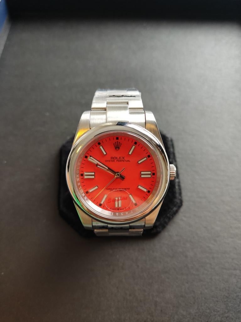 Rolex Oyster Perpetual Unisex Automaat Coral Red 41 mm, Sieraden, Tassen en Uiterlijk, Staal, Polshorloge, Ophalen of Verzenden