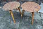 Teakhouten bijzettafel, 2 stuks, Minder dan 55 cm, Gebruikt, Rond, Hout