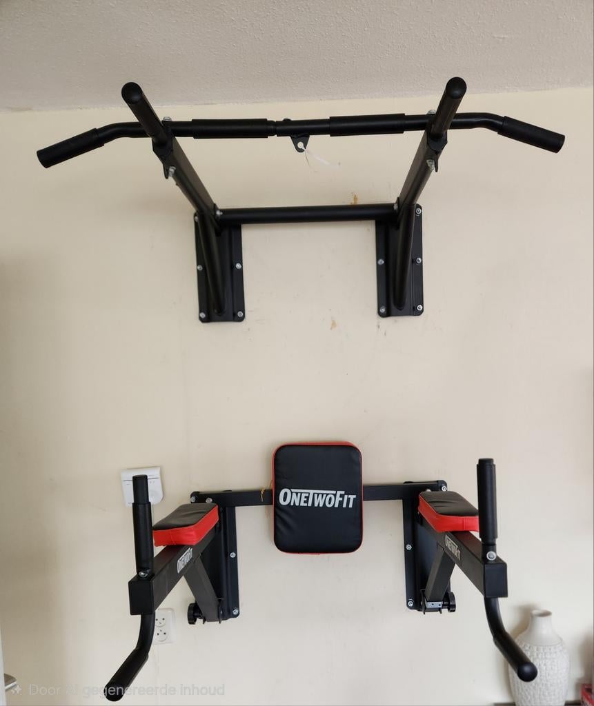 OneTwoFit Wandmontage Pull Up Bar Dip Station, Ophalen, Gebruikt, Buik, Oprekstang