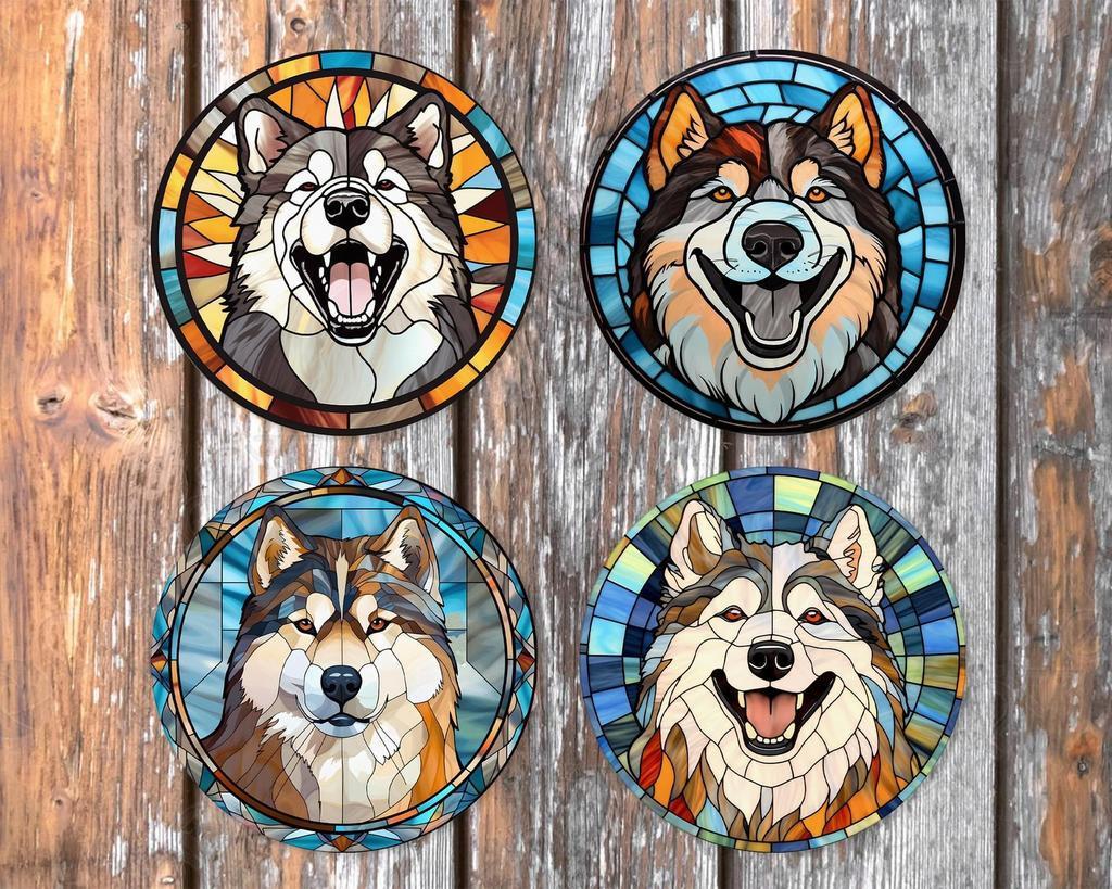 Malamute Glas in Lood onderzetters met houder rond, Ophalen of Verzenden, Nieuw, Glas of Kopje
