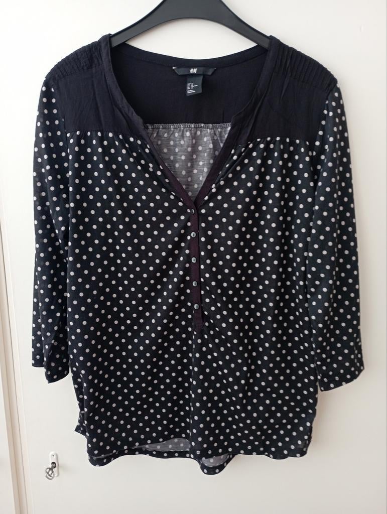 Polkadot bloesje ., Kleding | Dames, Maat 38/40 (M), H&M, Zwart, Ophalen of Verzenden