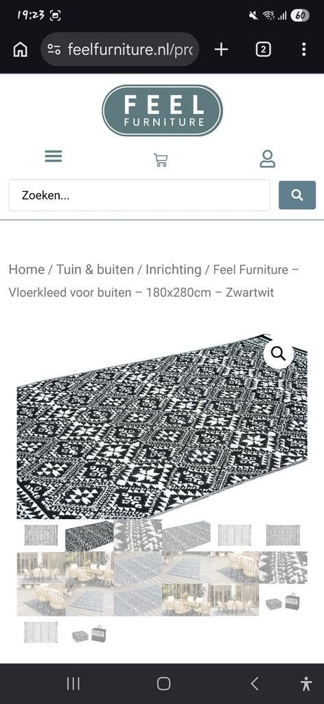 Feel Furniture buitenkleed zwart-wit 180x280cm, Ophalen, 150 tot 200 cm, 200 cm of meer, Zo goed als nieuw