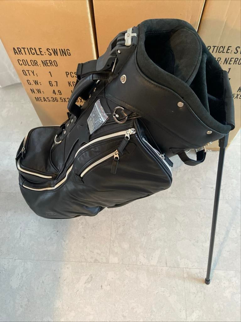 Luxe JoeJo Lederen Golftas Zwart 9 inch, Sport en Fitness, Golf, Nieuw, Tas, Overige merken, Ophalen of Verzenden