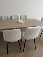 6 Eetkamerstoelen Beige met Zwarte Poten, Overige kleuren, Ophalen of Verzenden, Zo goed als nieuw, Stof