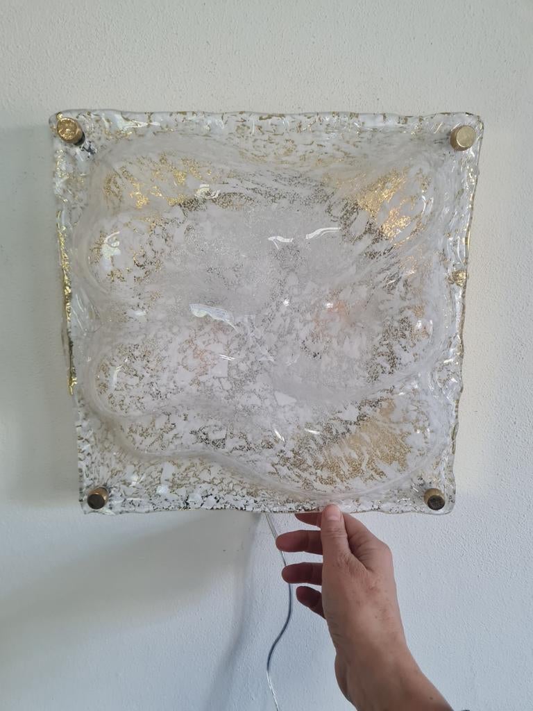 Unieke Murano Toni Zuccheri lamp wit Ijsglas met messing, Ophalen of Verzenden