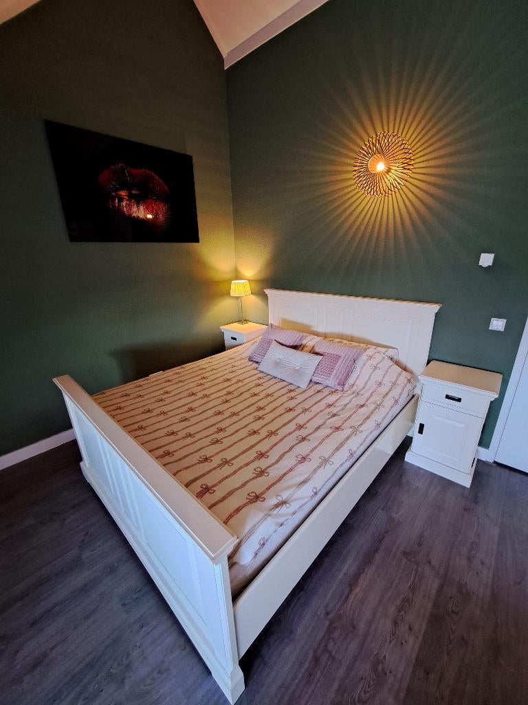 2 persoons bed (boxspring) 160x200 met 2 nachtkasjes, Ophalen, Gebruikt, Tweepersoons, 160 cm