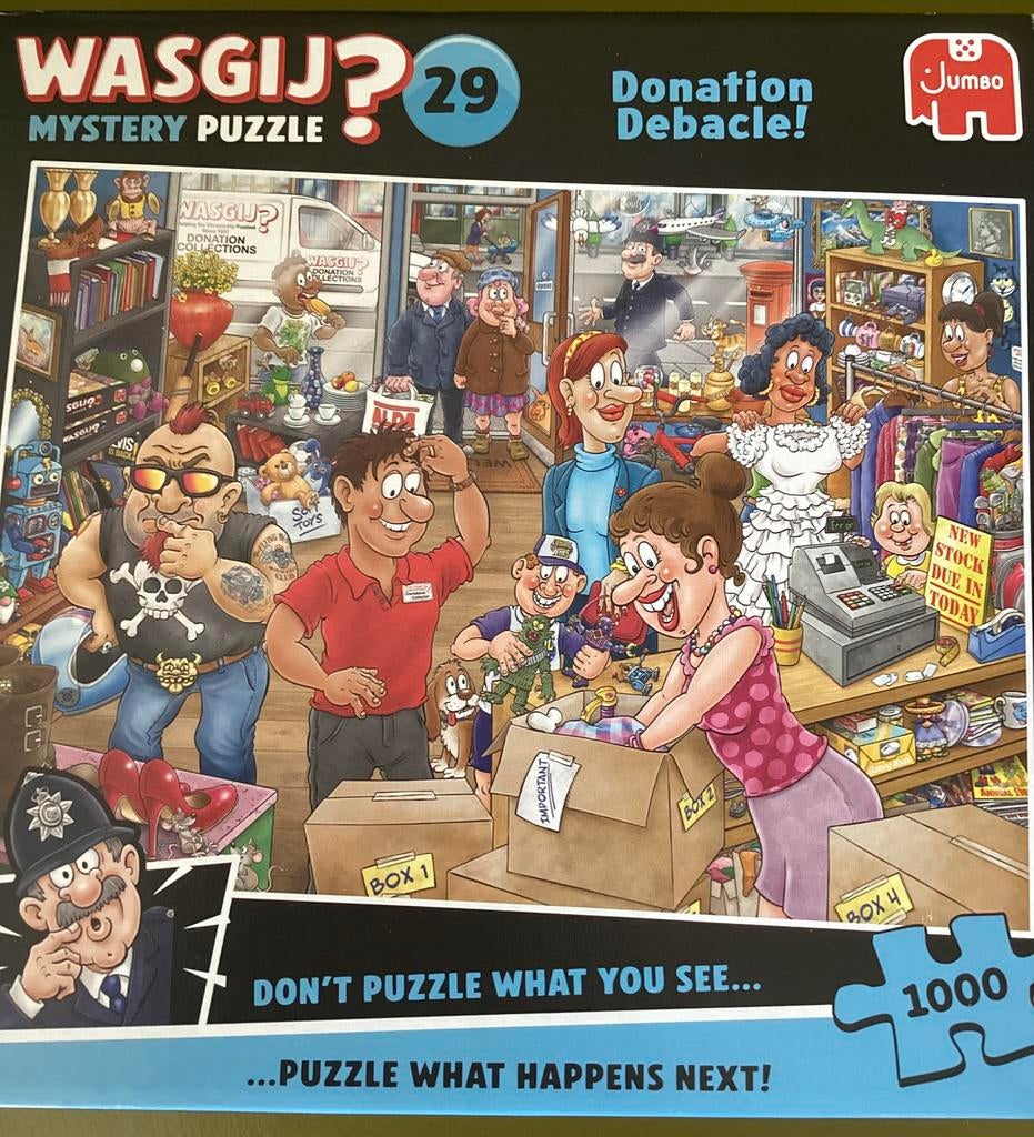 Wasgij? Mystery 29 -Donation debacle, Ophalen of Verzenden, 500 t/m 1500 stukjes, Zo goed als nieuw