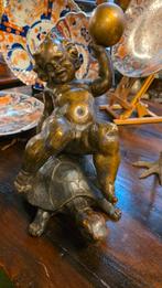 19e eeuwse lindenhouten Putto op Schildpad, Ophalen of Verzenden