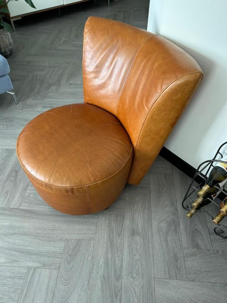 Poef met rugleuning, Ophalen, Rond, Leer, 75 tot 100 cm