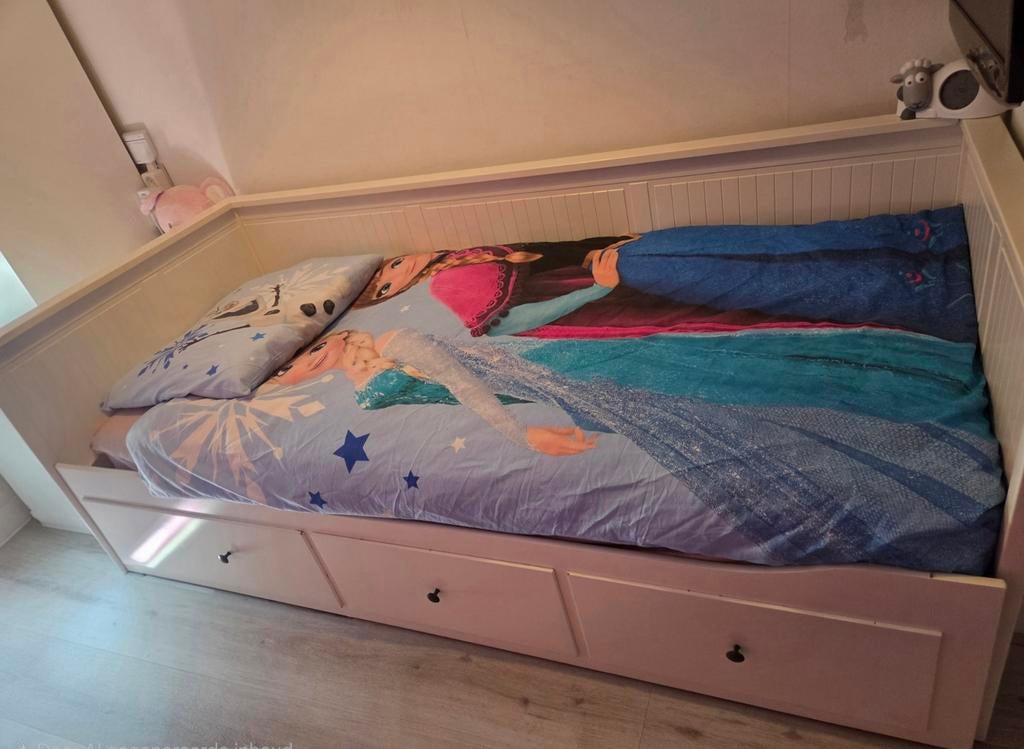 Ikea Hemnes bedbank met 3 lades uitschuifbaar, Ophalen, Gebruikt, Wit, Tweepersoons