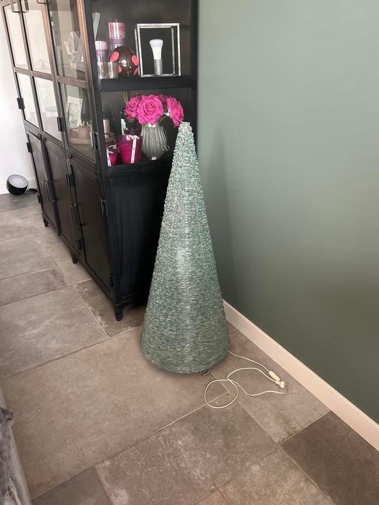 Moderne glazen tafellamp en vloerlamp in kegelvorm, Ophalen, Zo goed als nieuw, Glas, 50 tot 75 cm