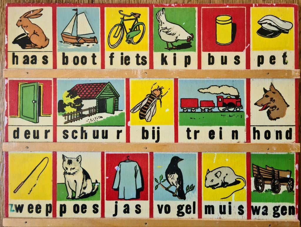 Leesplankje met Kees, boot, fiets., Ophalen of Verzenden, Gebruikt, Hout, Educatief