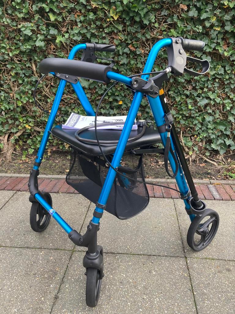 Rollator Eco-Plus met slot en wandelstok, Ophalen of Verzenden, Opvouwbaar, Zo goed als nieuw