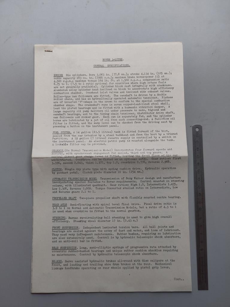 Rover 3-Litre P5 specification sheet (001), Ophalen of Verzenden, Gelezen, Overige merken