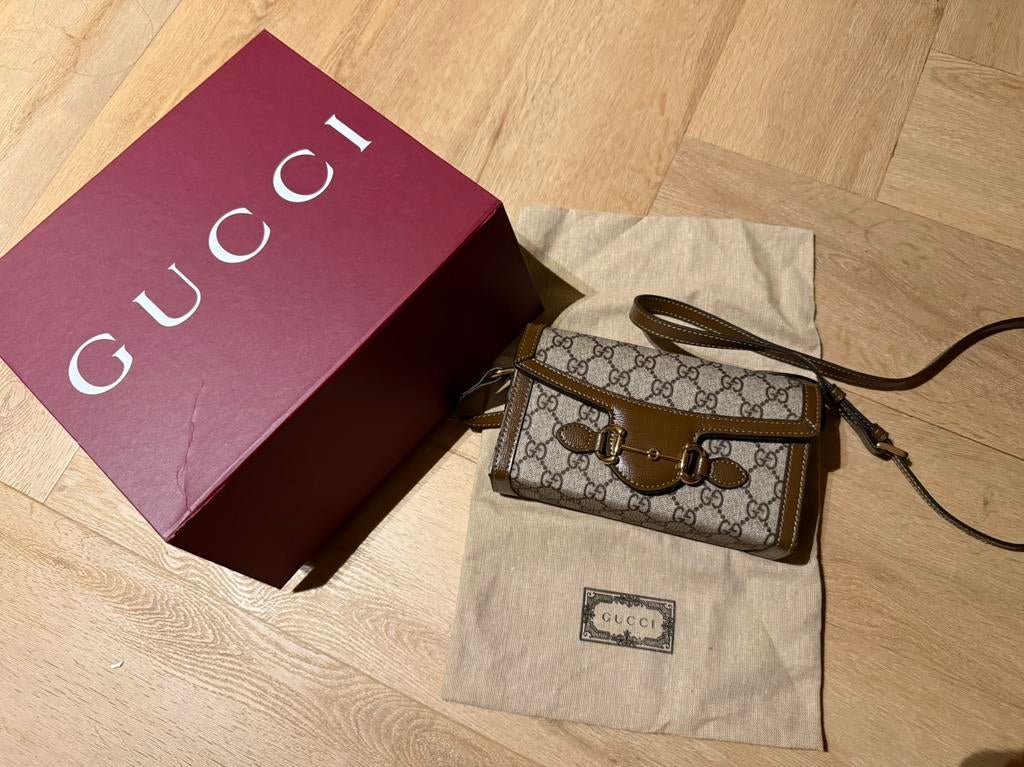 Gucci Horsebit 1955 mini bag tas, Verzenden, Zo goed als nieuw, Zwart, Schoudertasje