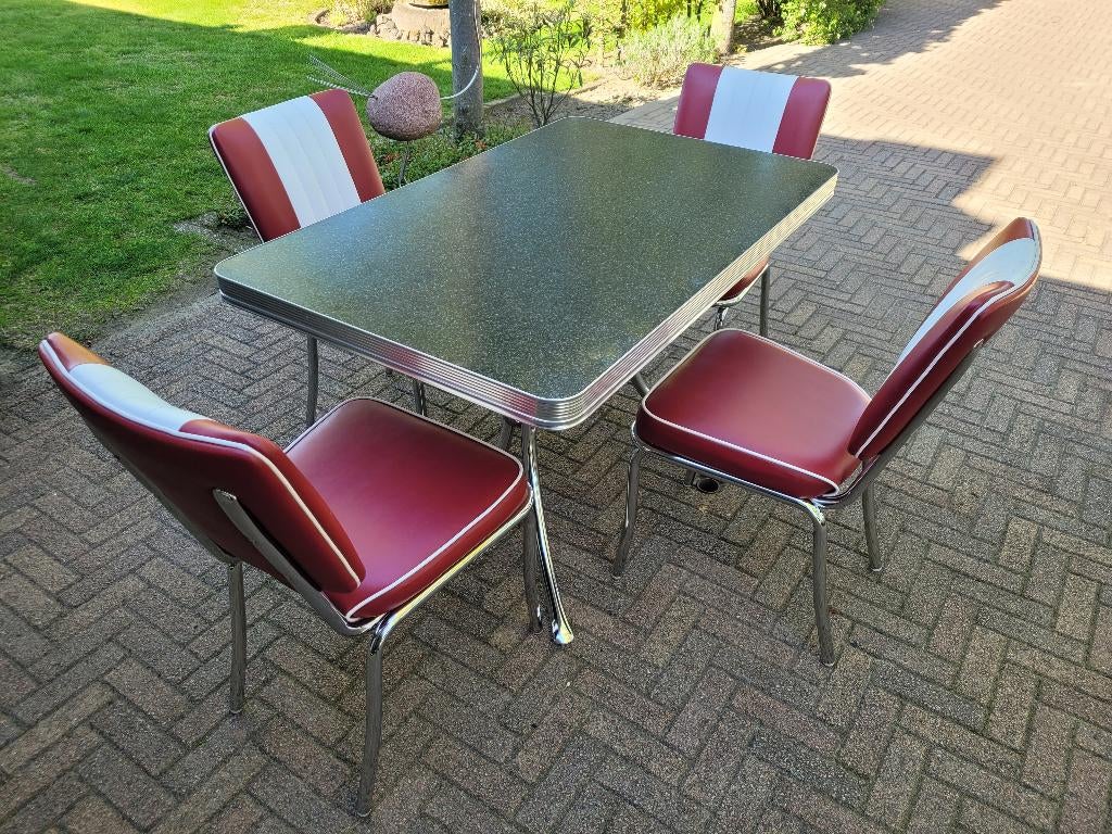 Bel Air diner tafel TO-36 + 4 stoelen fifties sixties retro, Ophalen, Zo goed als nieuw, Amerikaanse retro fifties sixties, Vier