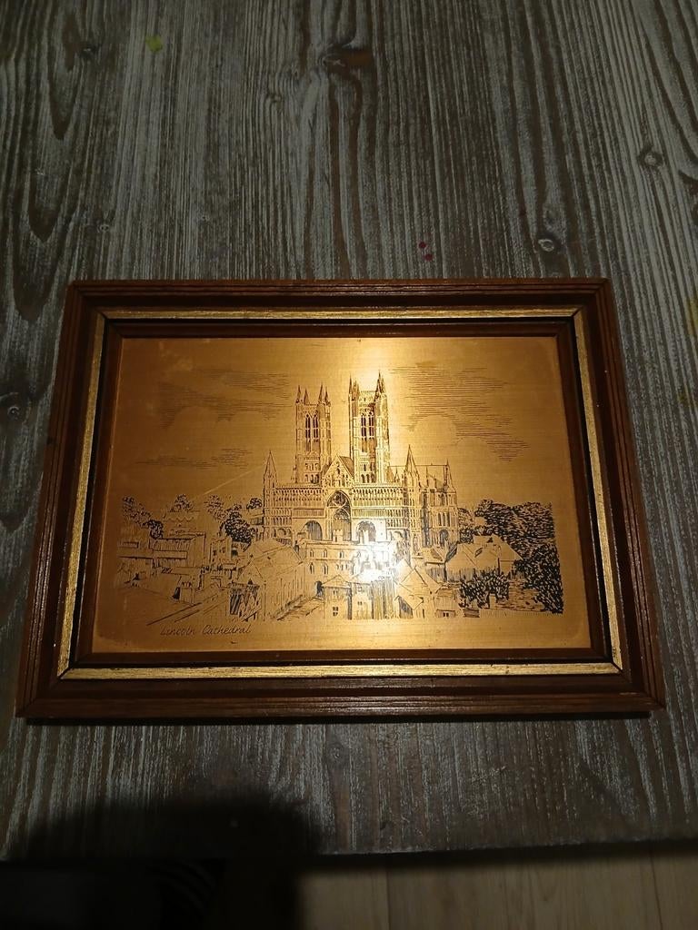 Koperen Plaat Lincoln Cathedral Ingelijst, Antiek en Kunst, Kunst | Etsen en Gravures, Ophalen of Verzenden