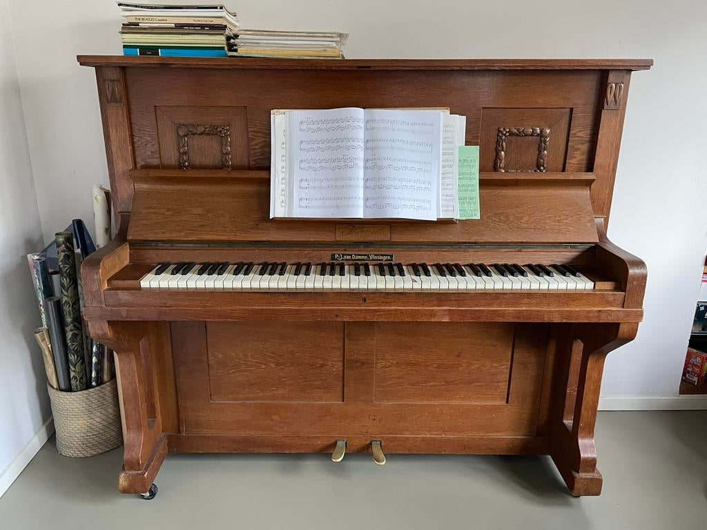 Antieke jugendstil piano van Gustav Heyl, Ophalen, Zo goed als nieuw, Bruin