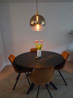 Marmeren zwarte eettafel met 6 okergele stoelen, Huis en Inrichting, Ophalen