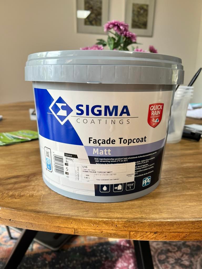 5 l. Sigma topcoat mat voor gevel, Ophalen, Nieuw, Wit