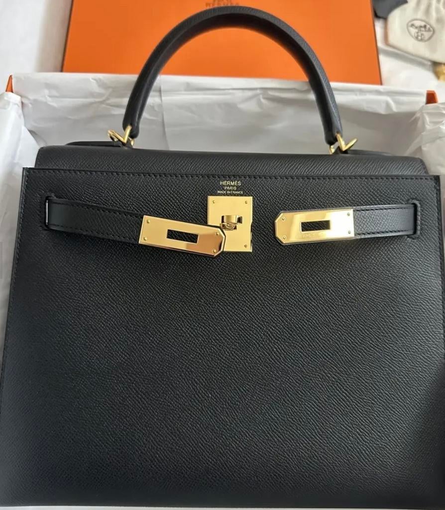Hermès Kelly Sellier 28 Veau Epsom 89 Noir, Ophalen of Verzenden, Nieuw, Zwart, Handtas