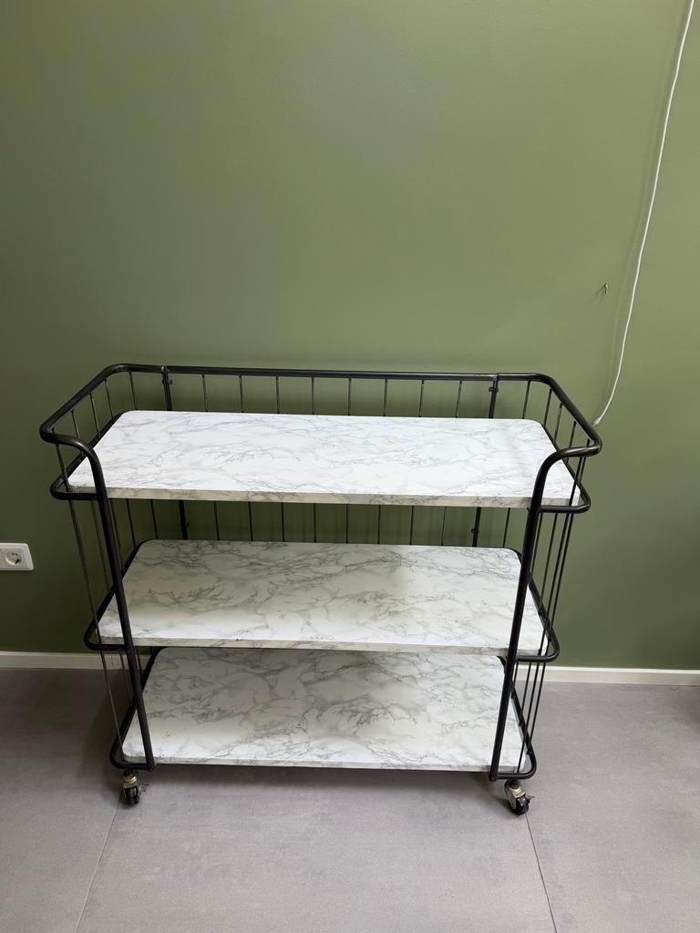 Kastje op wieltjes met houten planken met marmerpatroon, Huis en Inrichting, Kasten | Overige, Ophalen, Gebruikt