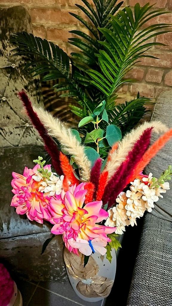 ​ Prachtig Luxe Kunstboeket in Exclusieve Vaas (Aardewerk), Nieuw, Ophalen of Verzenden, Boeket, Handgemaakt