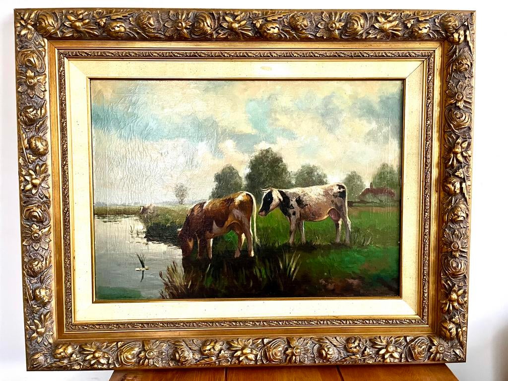 Schilderij koeien landschap - Willem van Nieuwenhoven, Ophalen