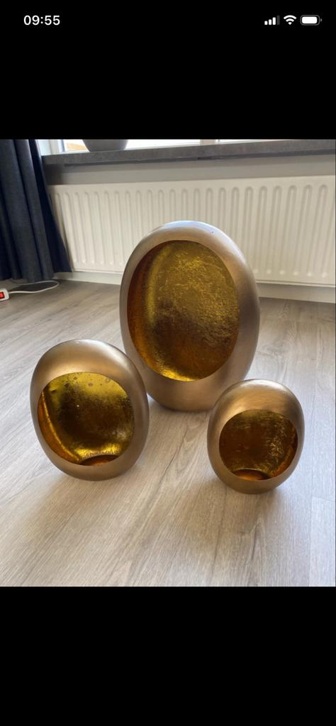 Set van 3 gouden decoratieve bollen/ eieren, Huis en Inrichting, Ophalen of Verzenden, Zo goed als nieuw