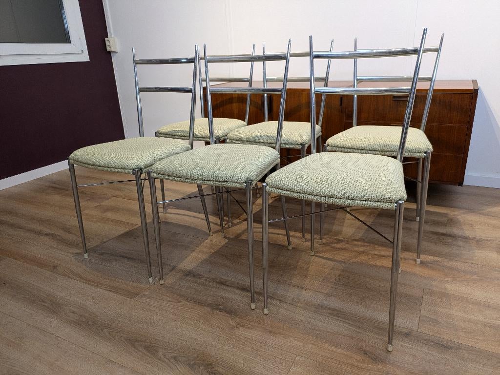 set 6x chrome vintage stoelen space age jaren '50 '60 '70, Huis en Inrichting, Stoelen, Ophalen, Gebruikt, Midcentury modern japandi italiaans design