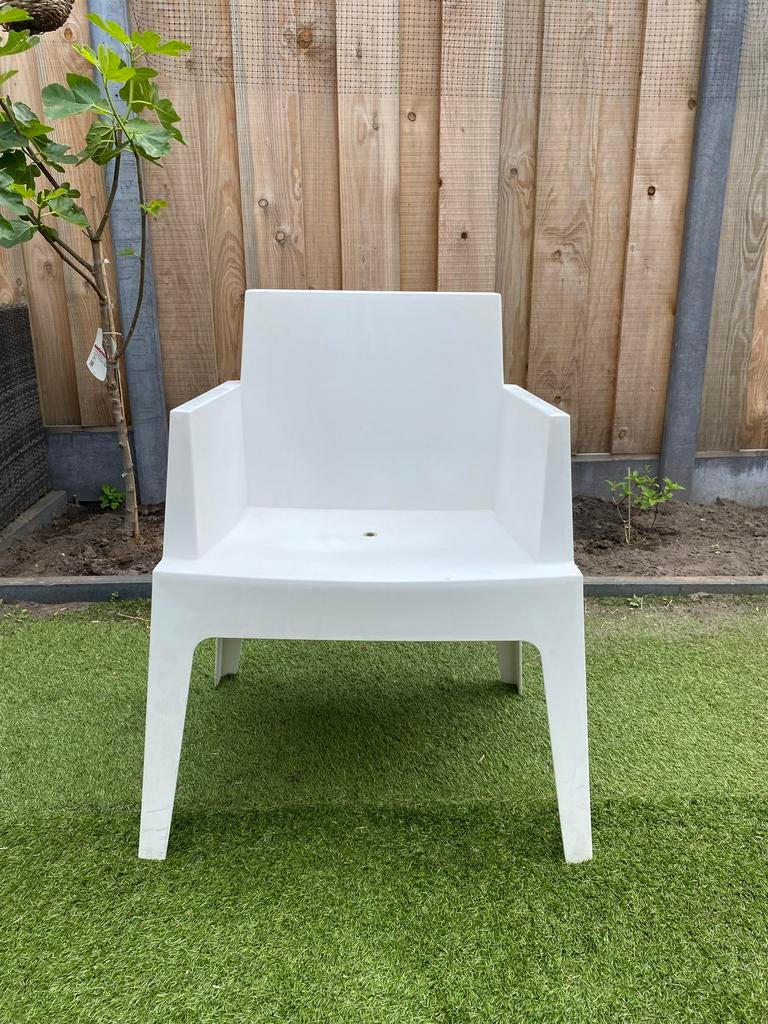 Set van 4 Siesta Box fauteuils wit, stapelbaar, Tuin en Terras, Tuinstoelen, Ophalen, Gebruikt, Kunststof, Stapelbaar