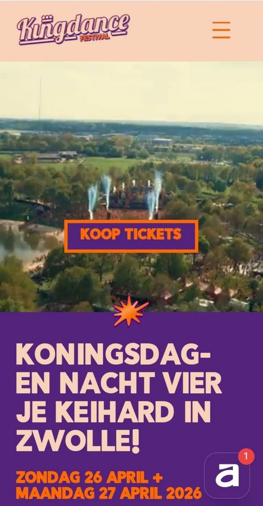 Kingdance ticket + pendelbus vanavond 26/4, Eén persoon