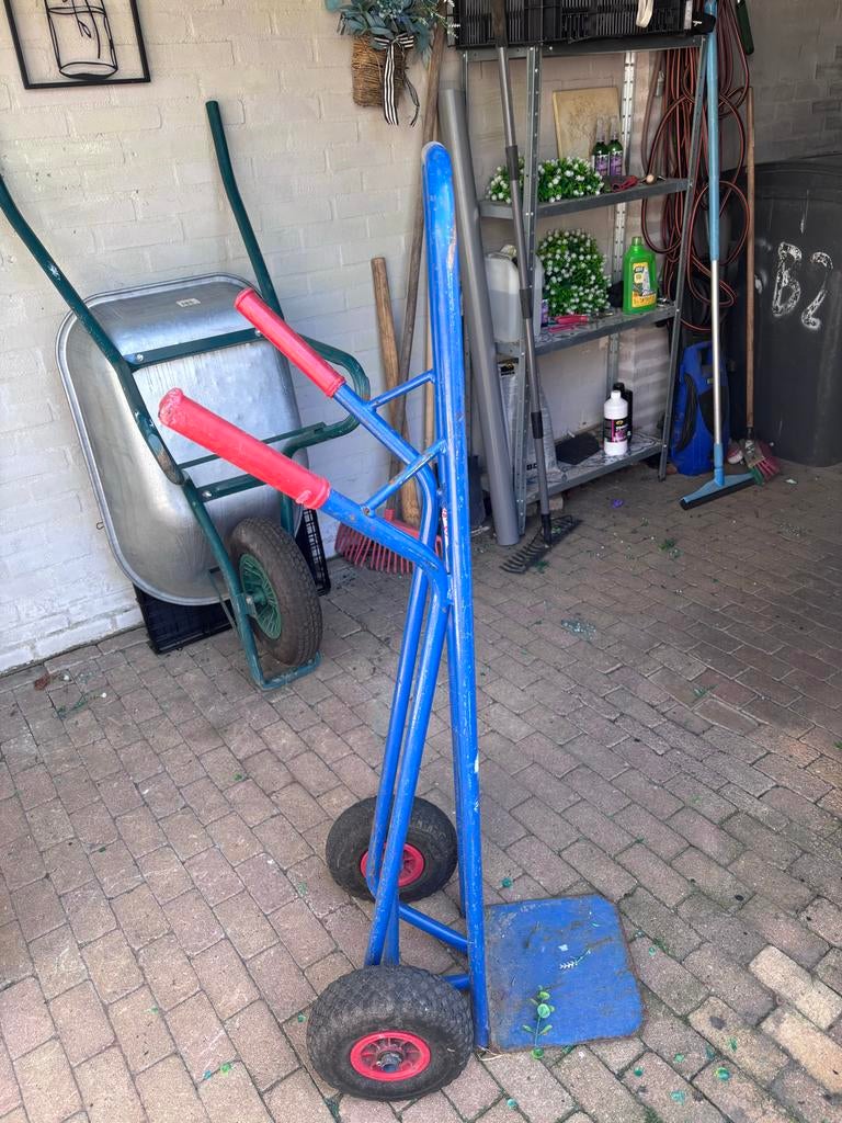 Stevige blauwe steekwagen met rode handvatten, Ophalen, Gebruikt, Steekwagen