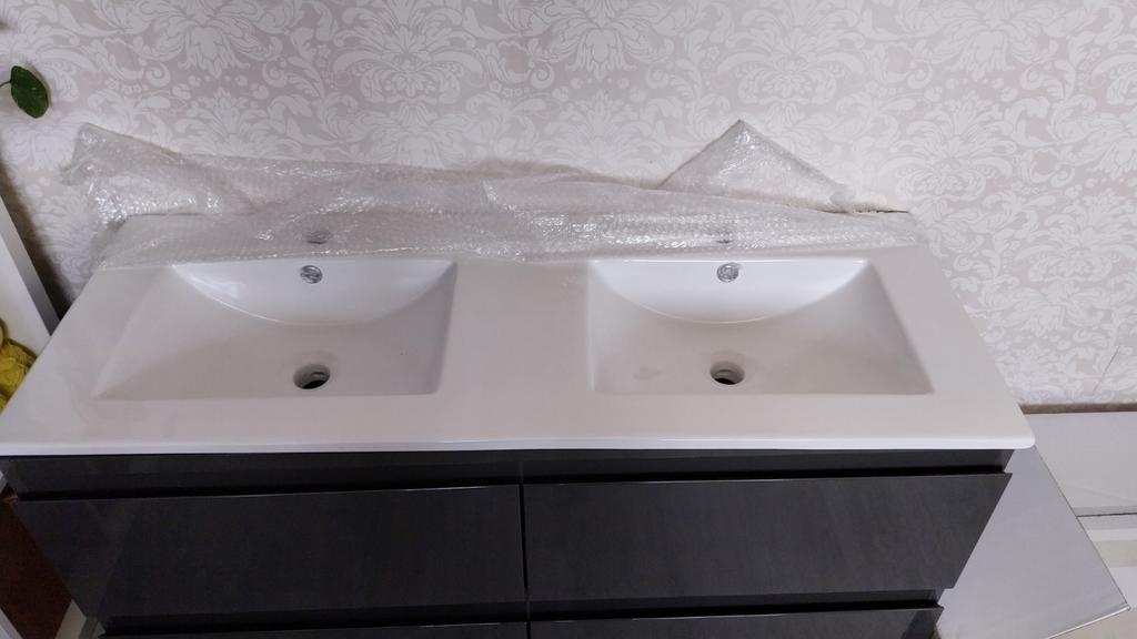 Dubbele wastafel 120x46, Ophalen, 100 tot 150 cm, Nieuw, Minder dan 100 cm
