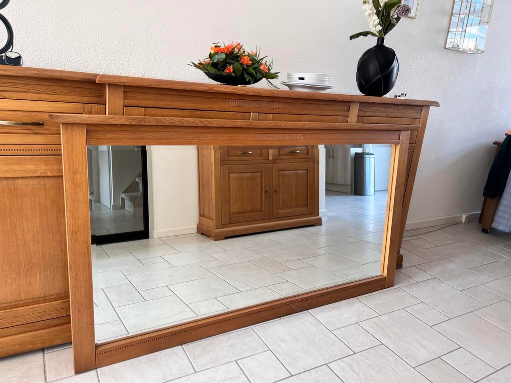 Grote licht eiken spiegel, Antiek en Kunst, Ophalen of Verzenden, Rechthoekig