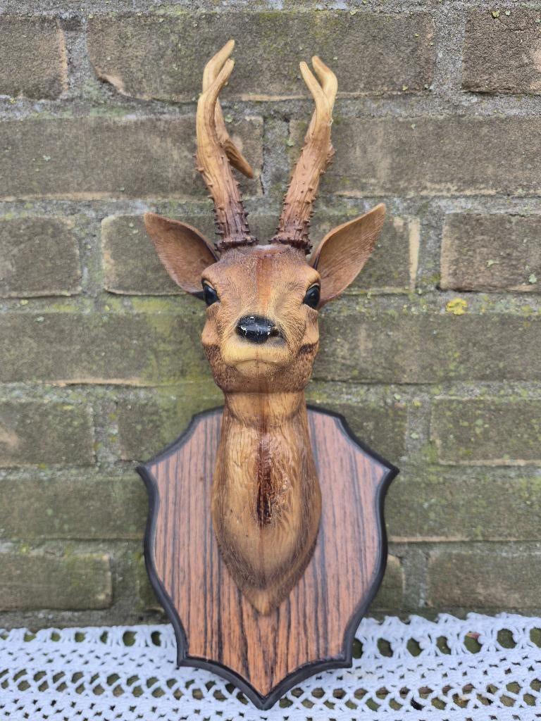 vintage wandbord met Hertenkop, Huis en Inrichting, Woonaccessoires | Wanddecoraties, Ophalen of Verzenden, Gebruikt, Kunststof