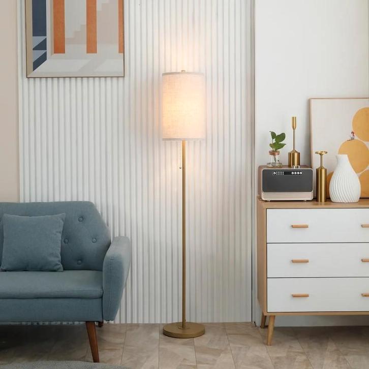 Elegante Staande Lamp met Stoffen Kap kamerlamp Goudkleurig, Huis en Inrichting, Lampen | Vloerlampen, Nieuw, 150 tot 200 cm, Metaal