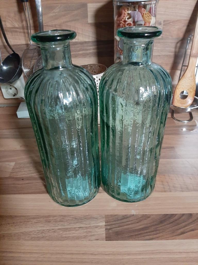 Set van 2 decoratieve glazen vazen, turquoise, Ophalen of Verzenden