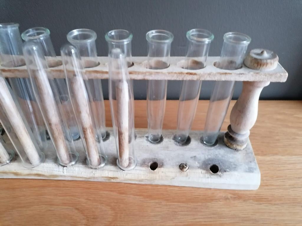 Antieke reageerbuisjes / laboratoriumbuisjes met een rekje, Antiek en Kunst, Ophalen of Verzenden