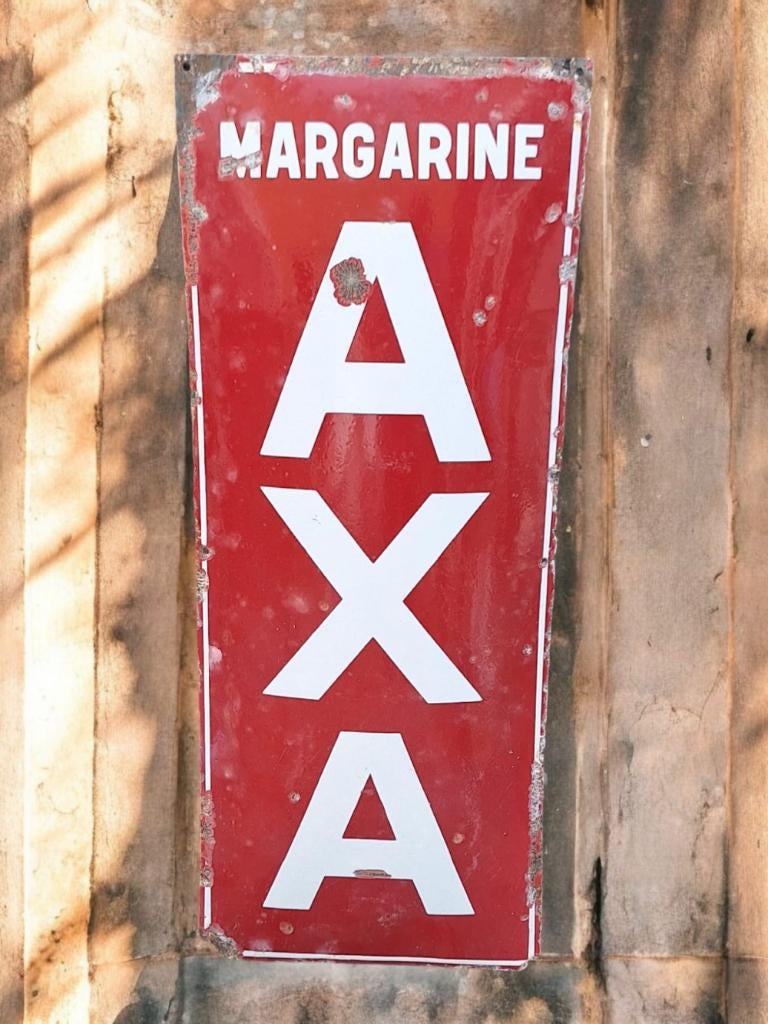 Emaille bord Margarine AXA uit de 30'r jaren., Verzamelen, Merken en Reclamevoorwerpen, Reclamebord, Gebruikt, ., Ophalen of Verzenden