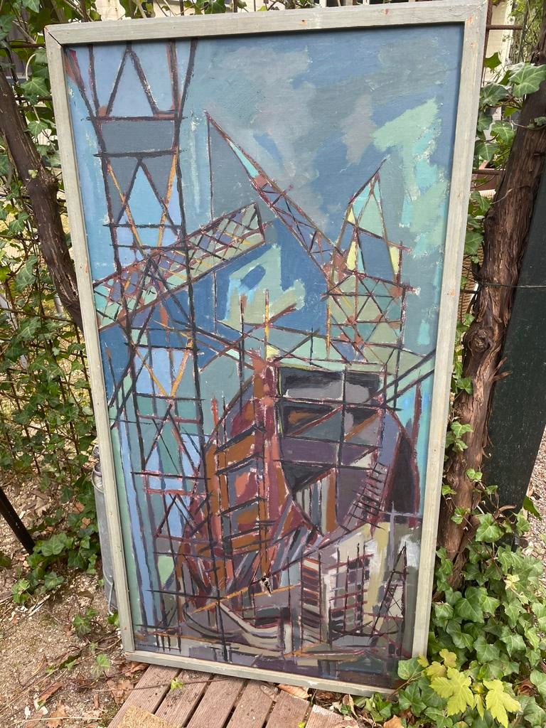 Origineel schilderij van Scheepswerf uit 1954, Antiek en Kunst, Kunst | Schilderijen | Klassiek, Ophalen